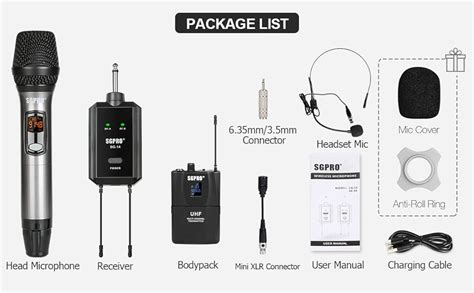 SGPRO Portable Wireless Microphones Rechargeable Receiver Handhead And