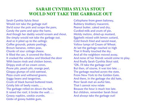 Shel Silverstein Sarah Cynthia Stout Poem Pdf