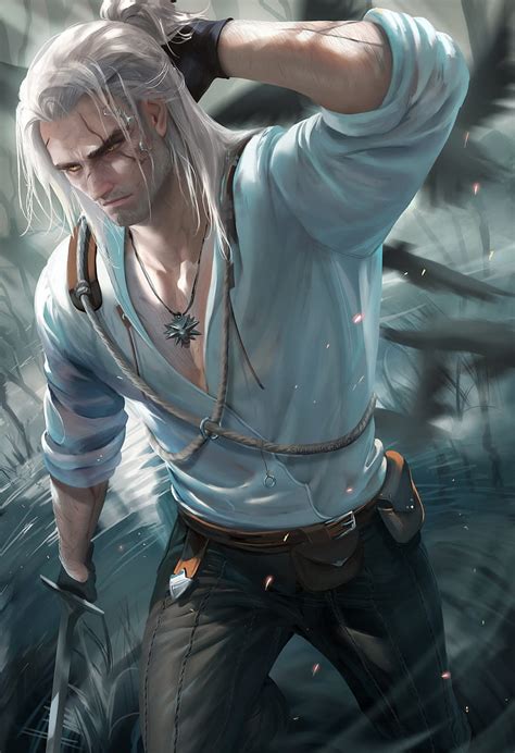 Geralt de rivia pelo blanco carismático obra de arte la serie del