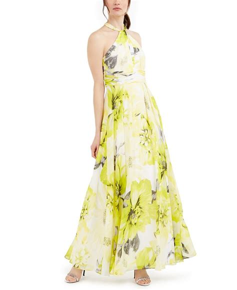 Calvin Klein Floral Print Chiffon Halter Gown And Reviews Dresses