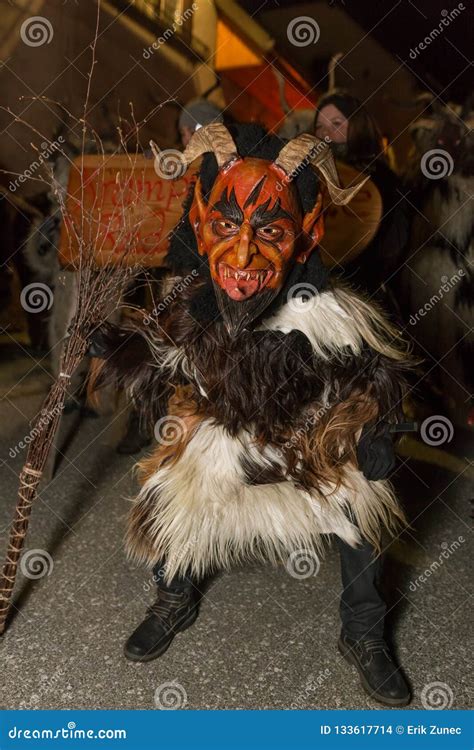 Krampus Devil Mask At Traditional Procession Editorial Stock Image