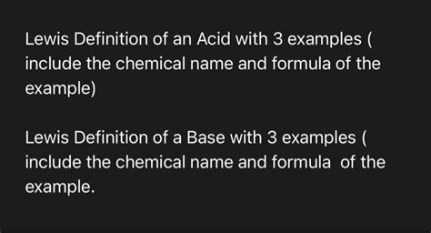 Solved Lewis Definition of an Acid with 3 examples ( include | Chegg.com