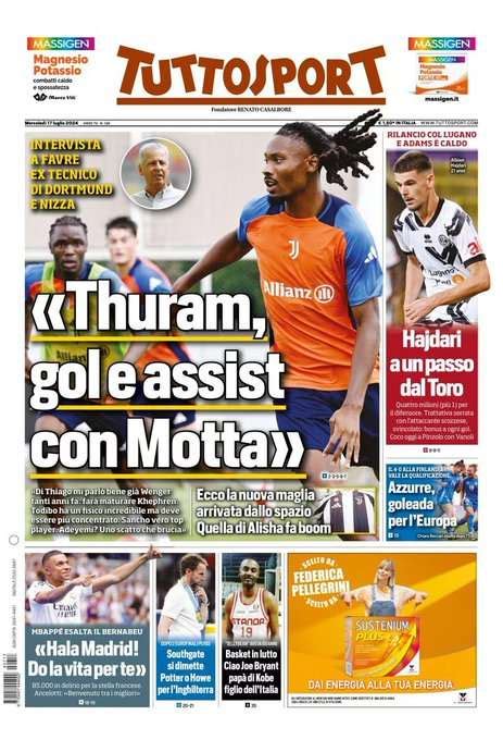 Prima Pagina Tuttosport Thuram Gol E Assist Con Motta