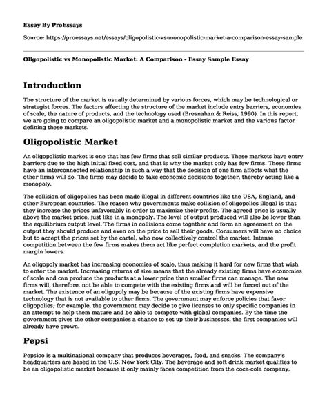 Oligopolistic Vs Monopolistic Market A Comparison Essay Sample