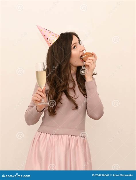 A Woman Brunette At Her Birthday Stock Photo Image Of Gift Attractive
