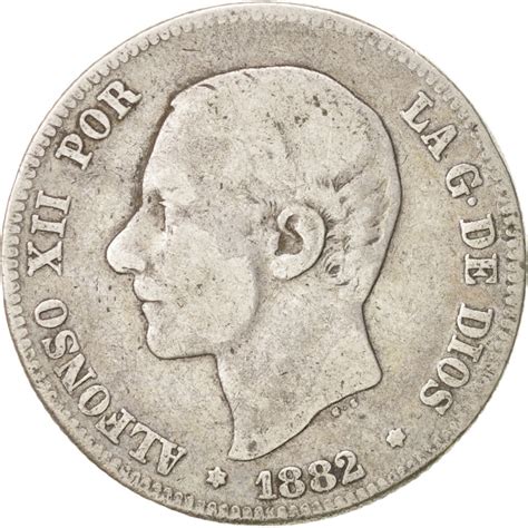 Spain Alfonso Xii Pesetas Madrid Tb Silver Km