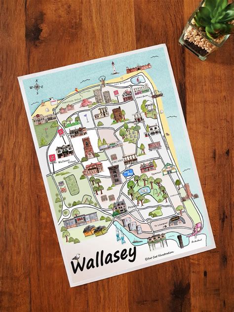 Wallasey Illustrated Map-wallasey Drawing-wallasey Print-wallasey Gift ...