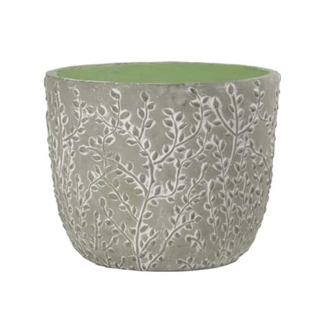 Chg Classic Home And Garden Flora 6 In Vine Gray Cement Planter With Green Interior 31011 096