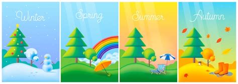 Premium Vector Landscape Four Seasons Winter Spring Summer