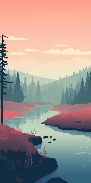 Premium AI Image Tranquil Swamp Minimalistic Mobile Wallpaper With