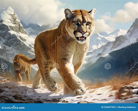 Mountain Lion with Long Tail Stock Illustration - Illustration of sunny ...