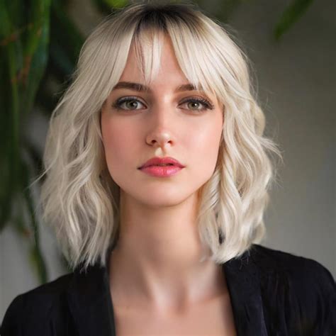 MINLEE Blonde Wig With Bangs For Women 14 Inch Short Bob Wavy Curly Wig Ombre Blonde Hair Wigs