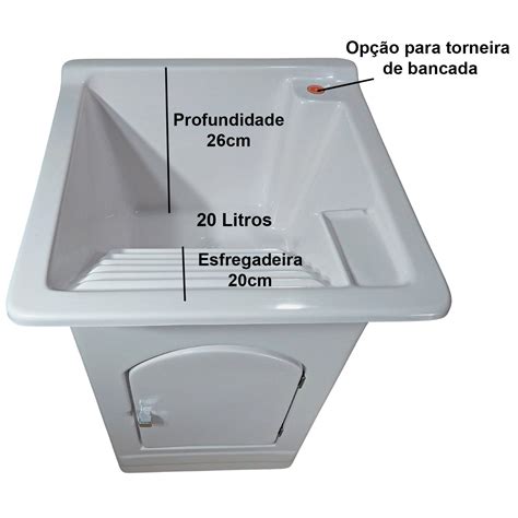 Tanque De Lavar Roupa Simples - Tanque de Lavar Roupa 20L 100% Fibra com Torneira de Bancada Tanque ...