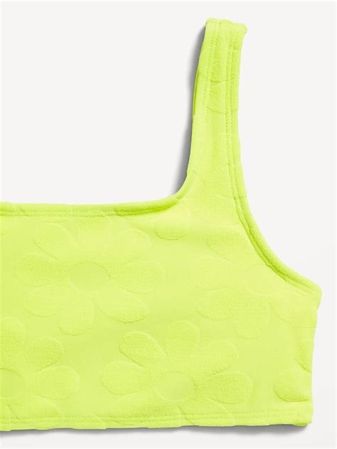 Textured Floral Terry Square Neck Bikini Swim Set For Girls Old Navy