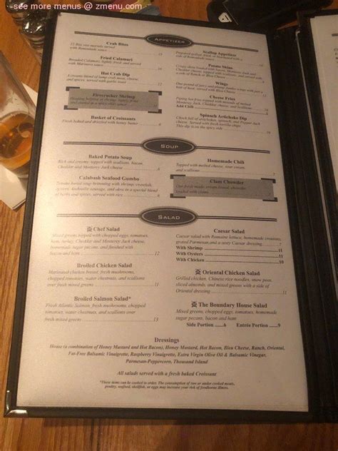 Menu at Boundary House restaurant, Calabash