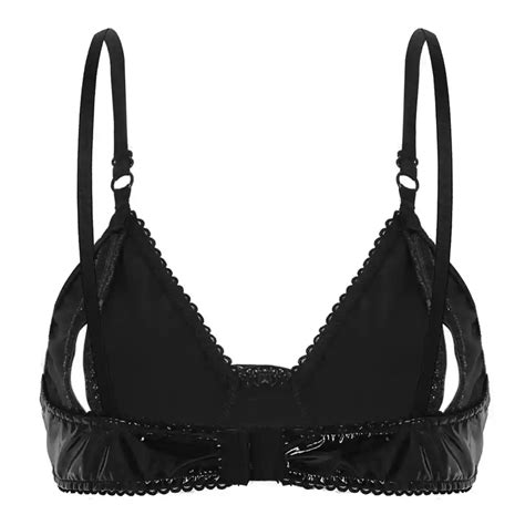 Women Girls Sexy Open Cup Latex Bra Nipple Triangle Bralette Wire Free Unlined Bra Top Lingerie