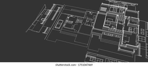 Modern House Plan Sketch Interior 3d Stock Illustration 1751047469 ...