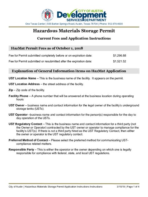 Fillable Online Hazardous Materials Storage Permit Application