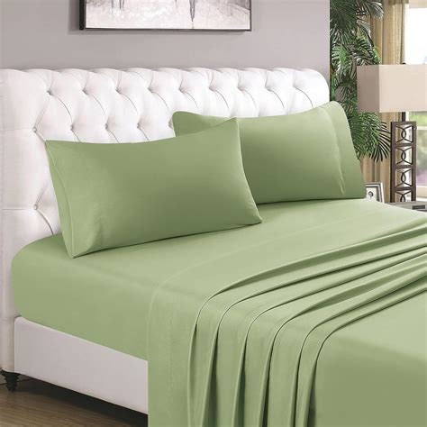 HOMEIDEAS Parure de lit 4 pièces lit double vert sauge draps de