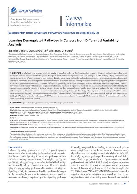 Pdf Learning Dysregulated Pathways In Cancers From Differential