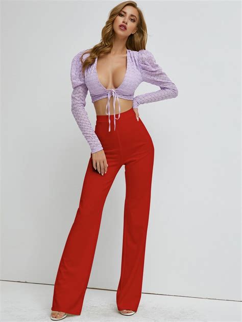 High Waist Straight Leg Trousers Shein Uk