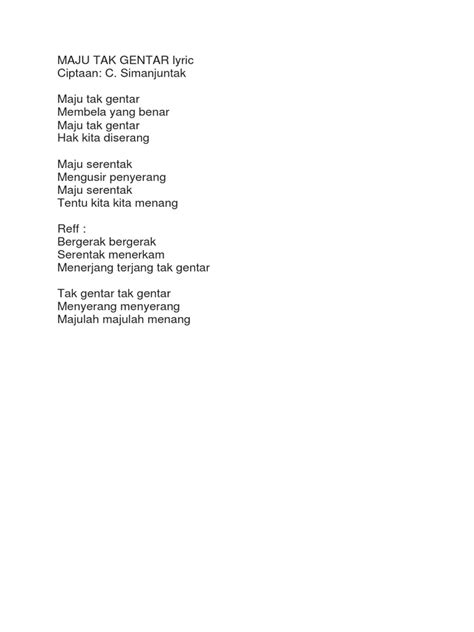 Maju Tak Gentar Lyric | PDF