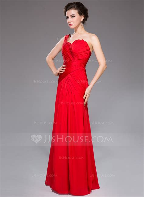 A Line Princess One Shoulder Floor Length Chiffon Evening Dress With