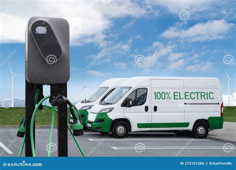 Electric Delivery Vans with Electric Vehicles Charging Station. Stock ...