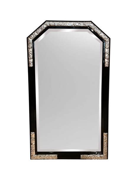 Proantic Grand Miroir Mural Art D Co Laque Noire Ch Ne Feuille D A