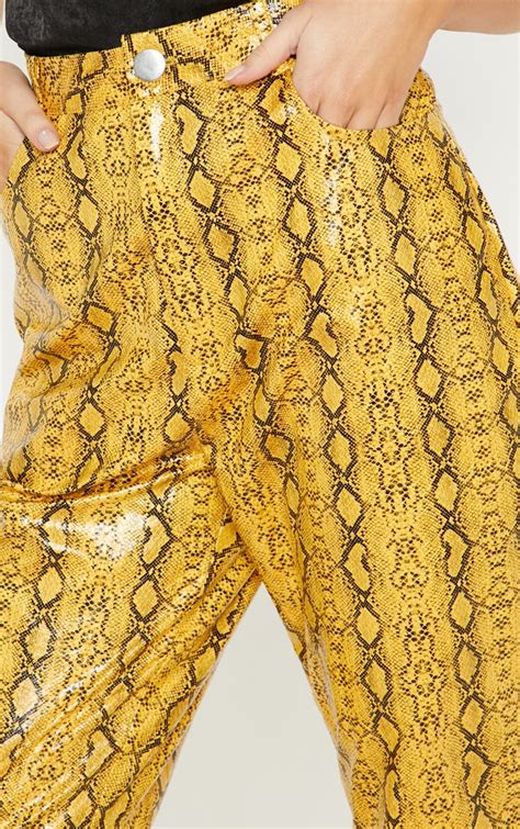 Mustard Faux Leather Snakeskin Pants Prettylittlething Usa