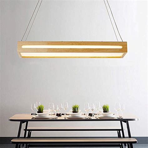 SUSUO LED Linear Chandelier Minimalism Rectangle Wooden Works Rustic