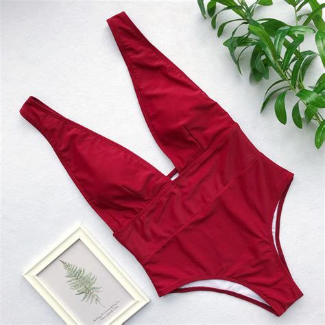 Sexy V Neck Red Bikini Set For Women Lady Short Bath Suits One Pc Swimsuit Summer Beach On Luulla