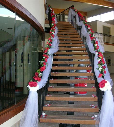 Stairway Decorated With White Tulle And Red Silk Roses Wedding Ideas Pinterest Stairway