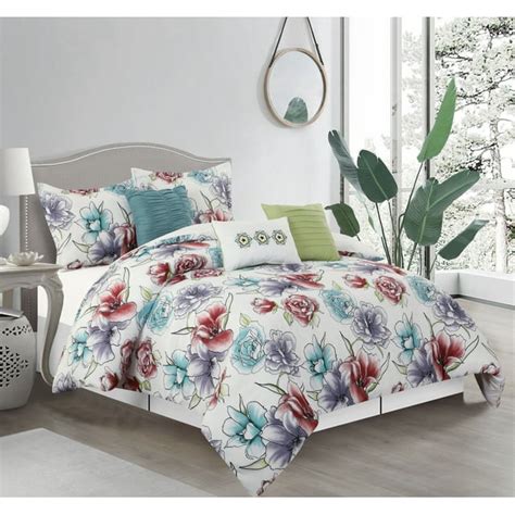 Lanco Rosette 7 Piece King Comforter Set White Floral 100 Polyester And Fill Microfiber Print