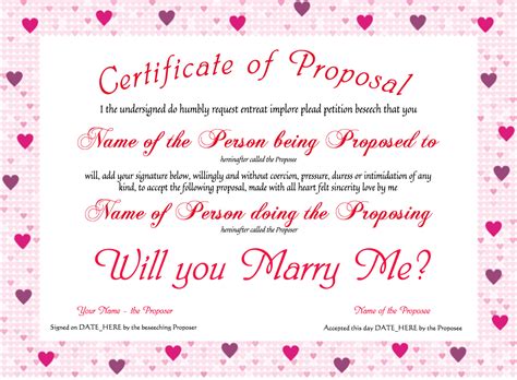 Free Marriage Proposal And Engagement Certificates