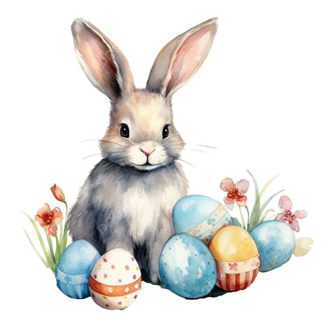 Watercolor Easter Bunny With Easter Eggs Bunny Rabbit Animal Png