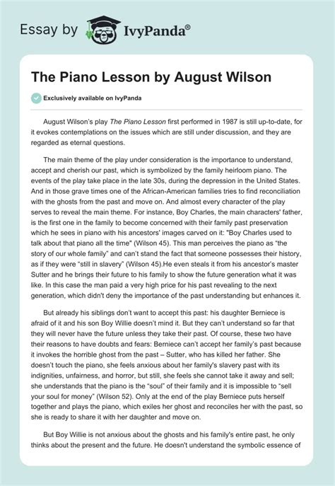 The Piano Lesson By August Wilson 570 Words Critical Writing Example