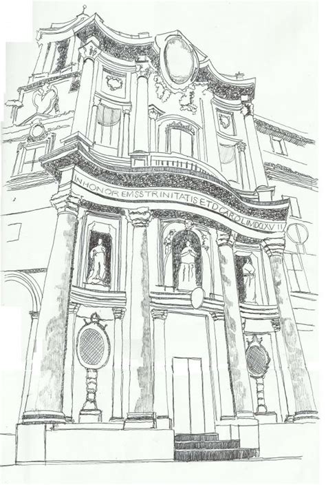 A Black And White Drawing Of A Building