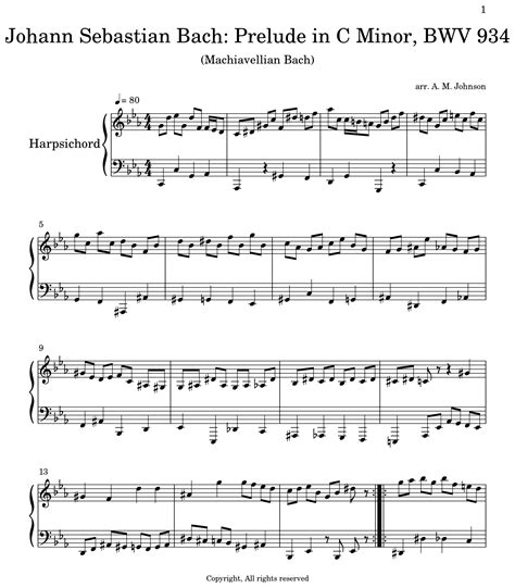 Johann Sebastian Bach Prelude In C Minor BWV 934 Sheet Music For