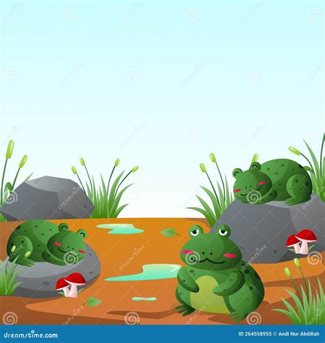 Frog Character Cartoon Landscape Environment Landscape Wetland Tropical