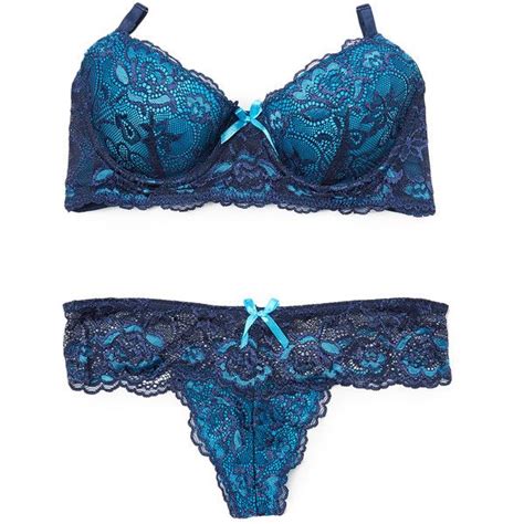 René Rofé Blue And Black Double Scandal Bra And Thong Set