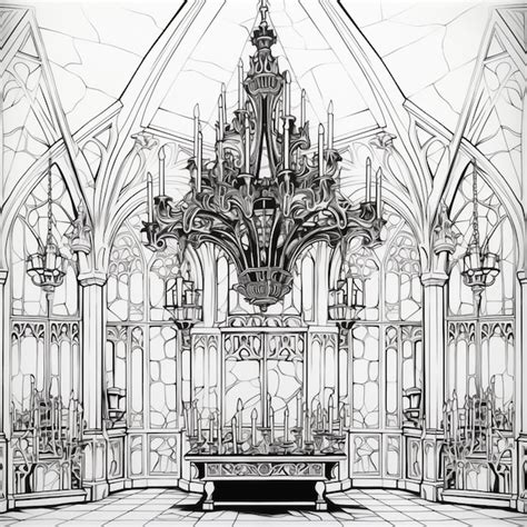 Premium Photo | A drawing of a gothic style church with a chandelier ...