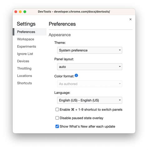 Preferences | Chrome DevTools | Chrome for Developers