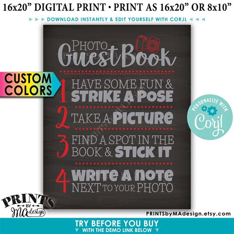 Photo Guestbook Sign Scrapbook Picture Memory Book Printable 8x10