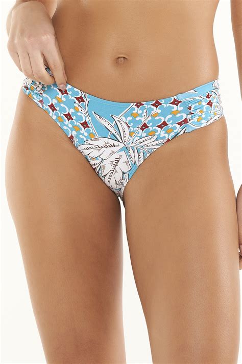 Calcinha De Biquíni Confort Média Folhas Azul Ilha Bikini