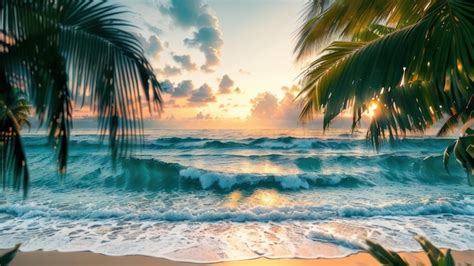 Premium AI Image | Palm trees on the beach wallpaper