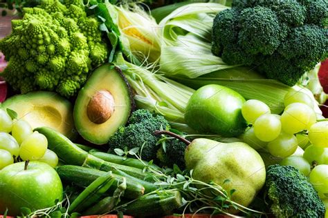 Fresh Green Vegetables And Fruits Stock Photo Containing Green And Food