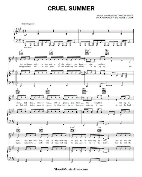 Cruel Summer Sheet Music Taylor Swift - ♪ SHEETMUSIC-FREE.COM