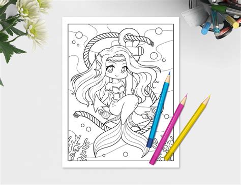 Chibi Mermaid Anime Girls Coloring Pages Set 1 / Downloadable - Etsy