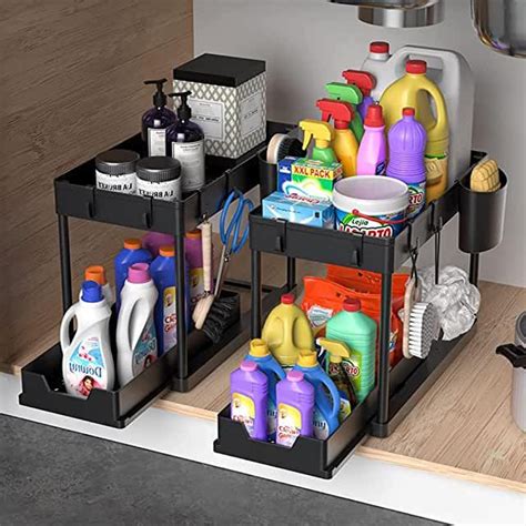 2 Packs Under Sink Organizers And Storage 2 Tier Under Sink Sliding